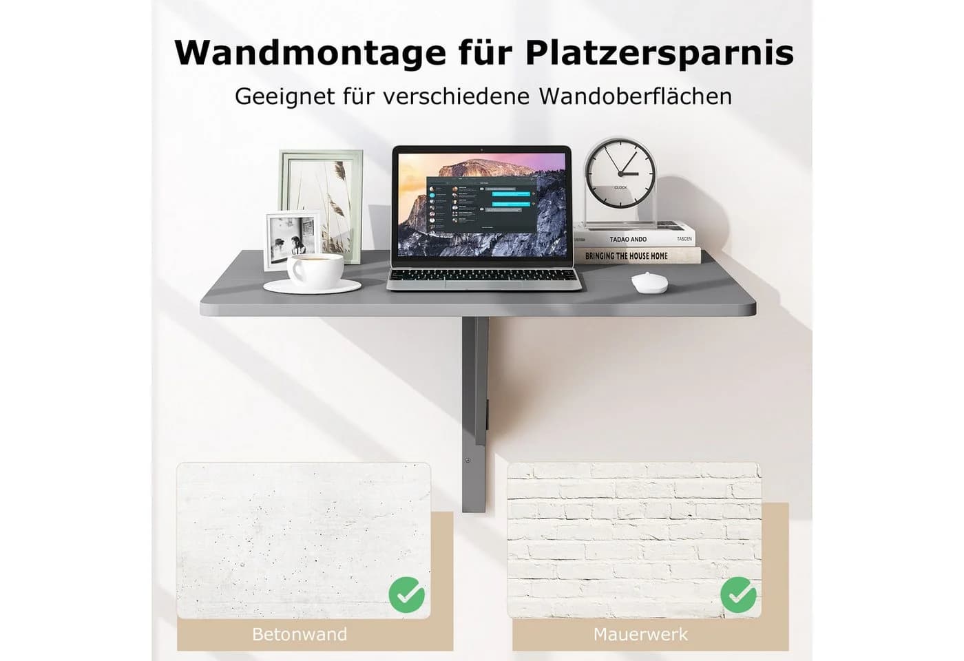COSTWAY Klapptisch Holz klappbarer Wandtisch 80 x 60 cm - Bild 4