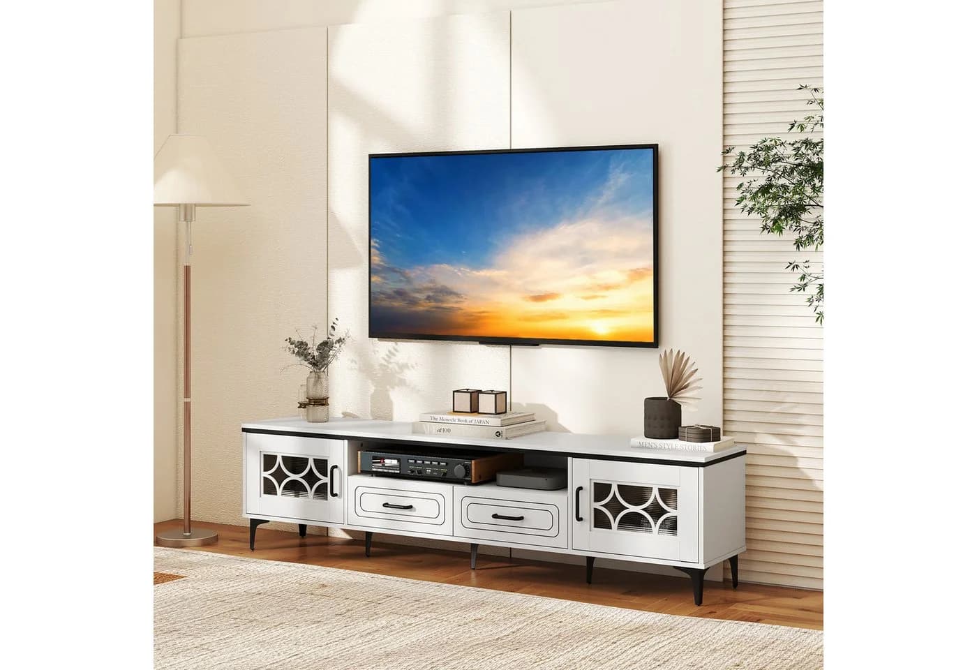 COSTWAY TV-Schrank Holz, Lowboard mit 2 Schubladen & Stauraum, 180,5 cm