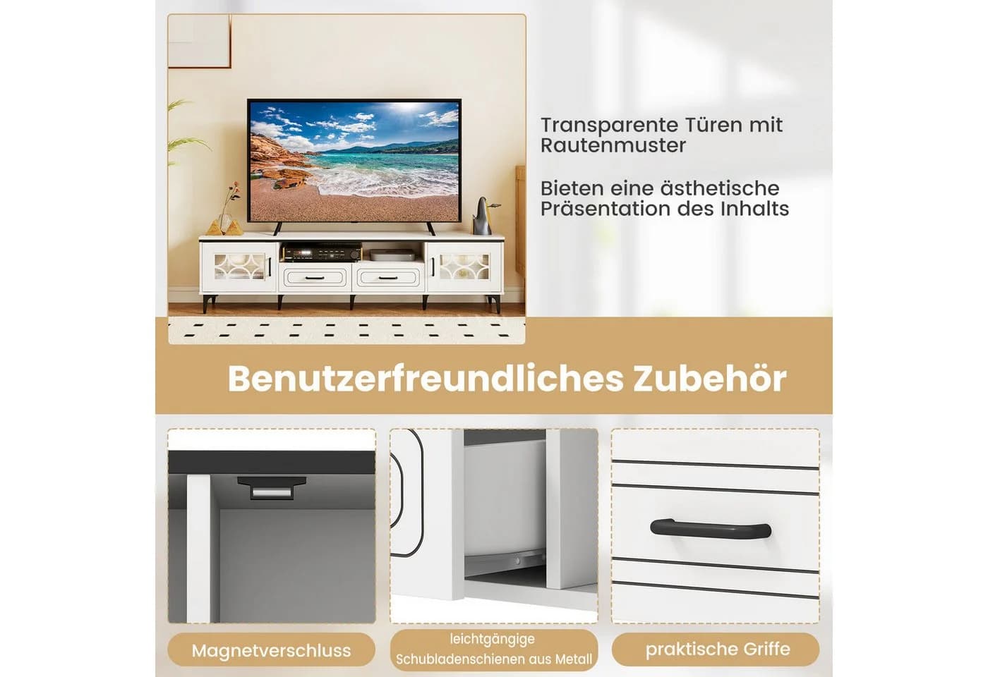 COSTWAY TV-Schrank Holz, Lowboard mit 2 Schubladen & Stauraum, 180,5 cm - Bild 5