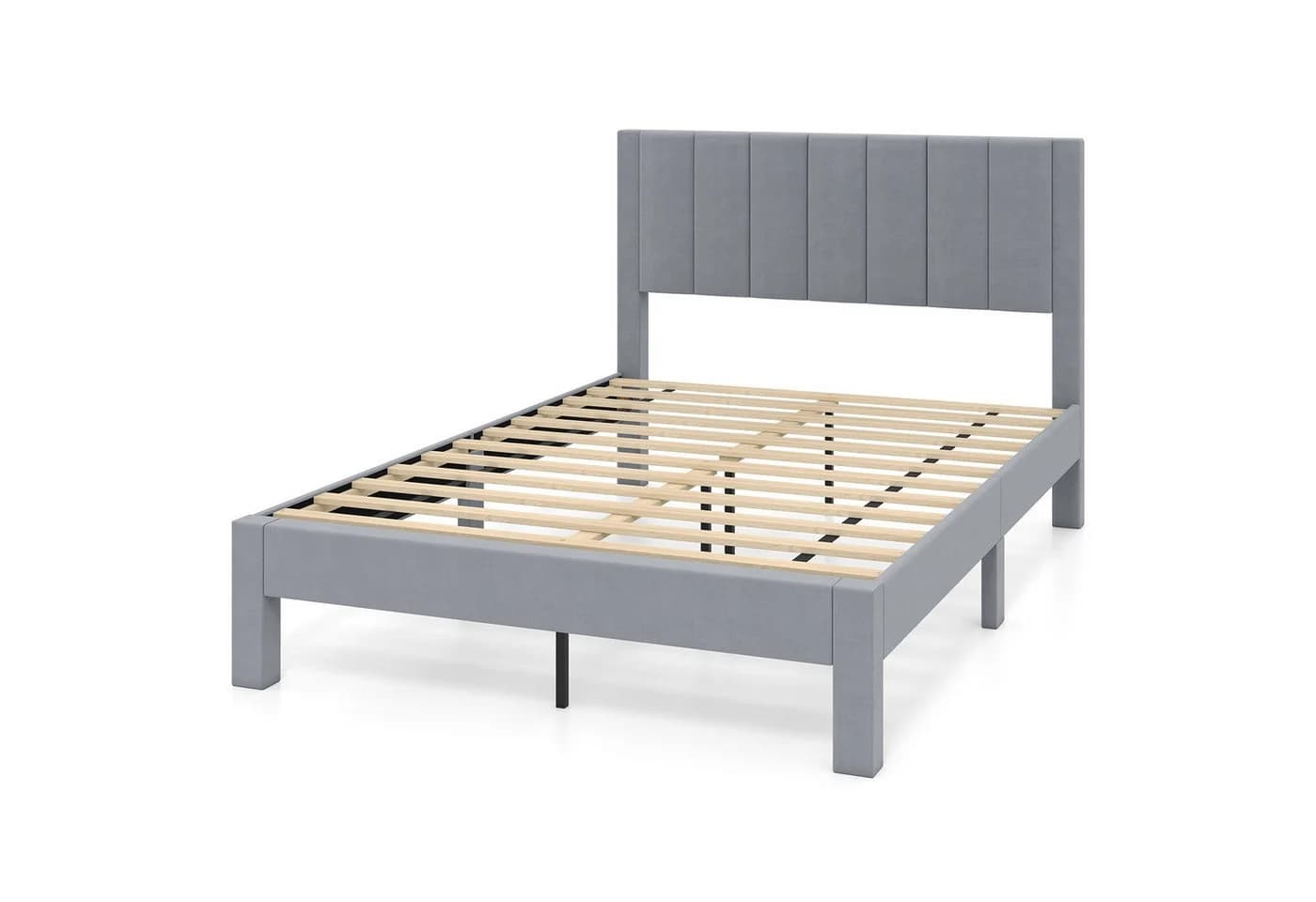 COSTWAY Polsterbett Doppelbett Grau Samt 140x200 cm