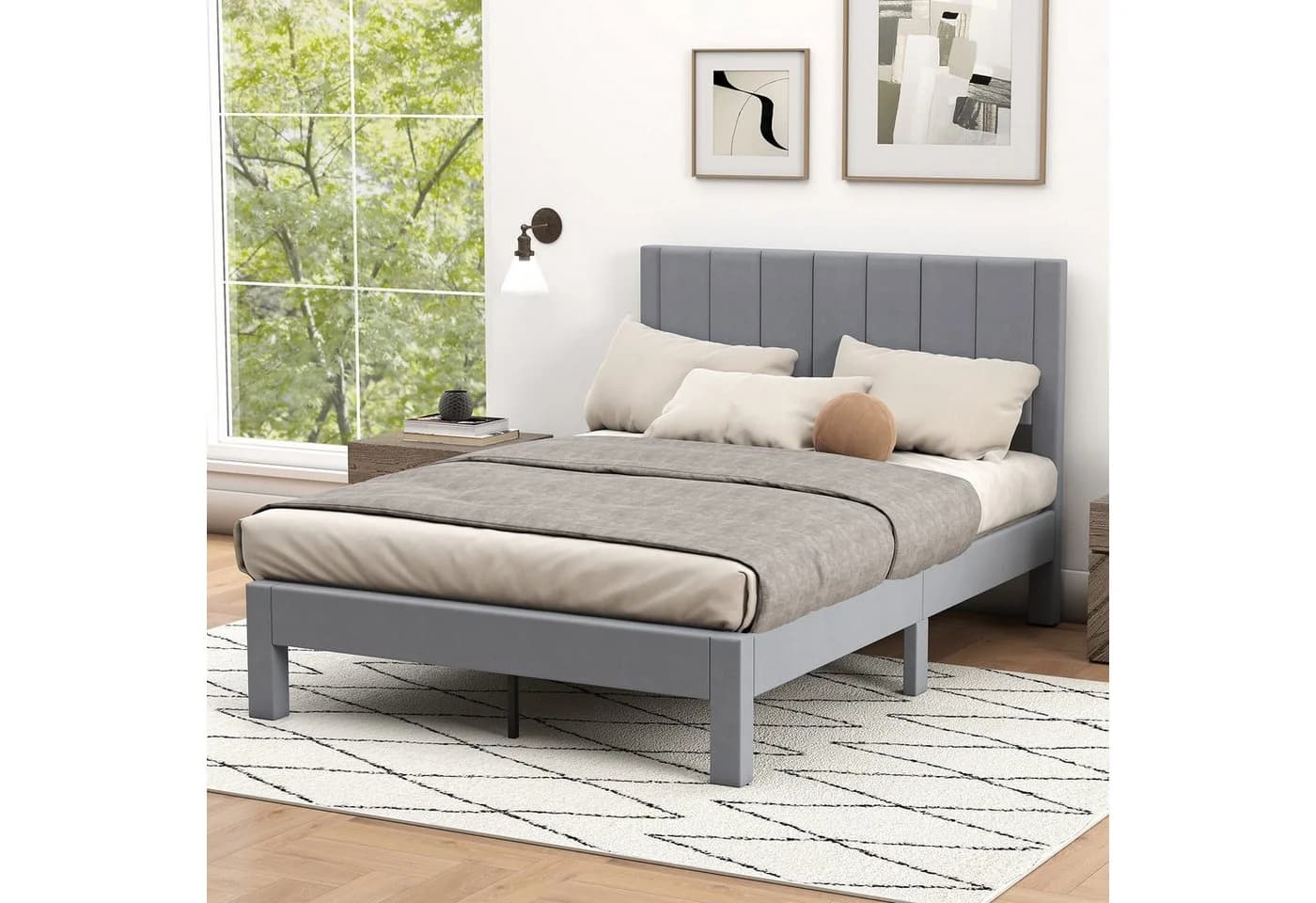 COSTWAY Polsterbett Doppelbett Grau Samt 140x200 cm - Bild 2