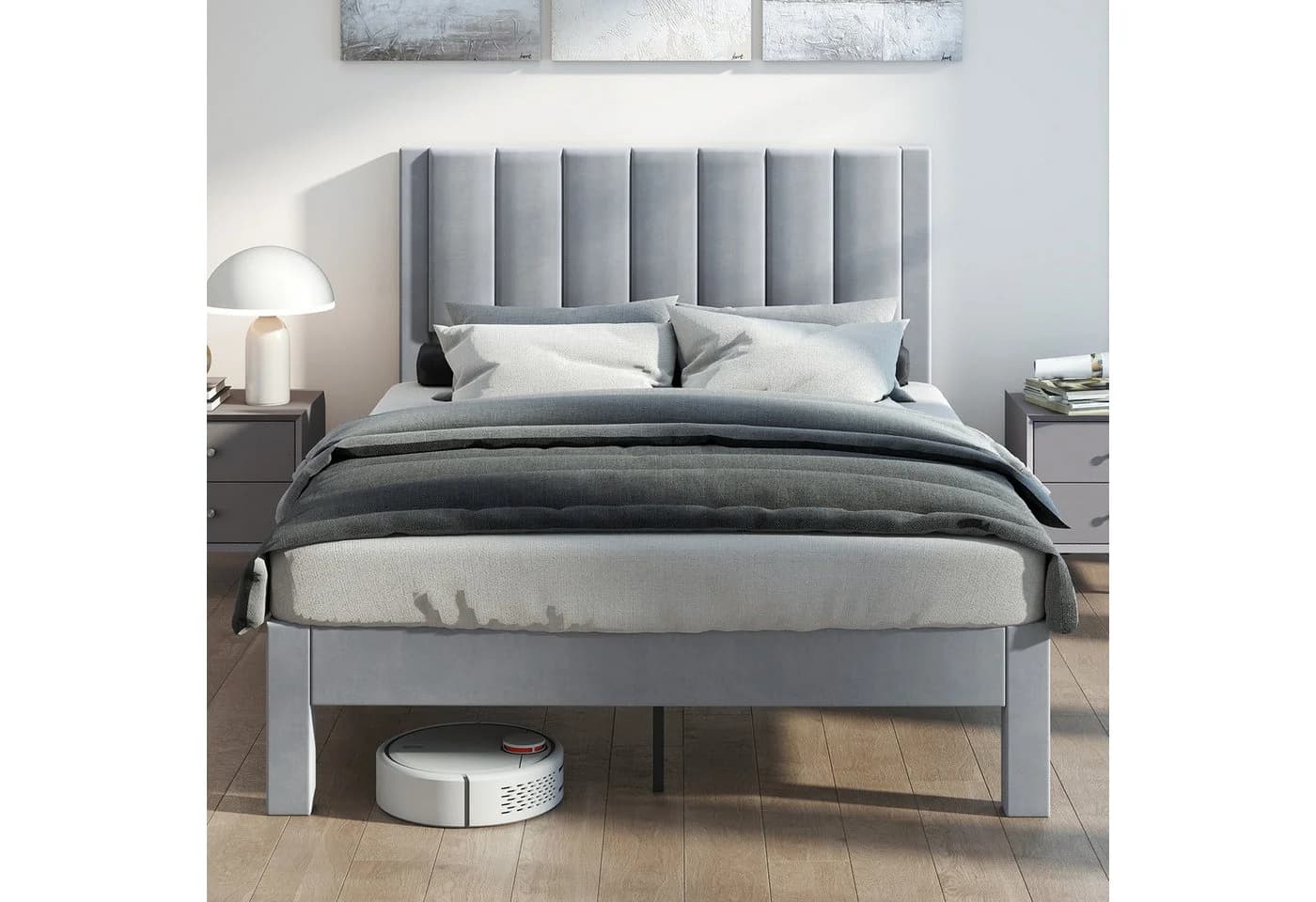 COSTWAY Polsterbett Doppelbett Grau Samt 140x200 cm - Bild 3