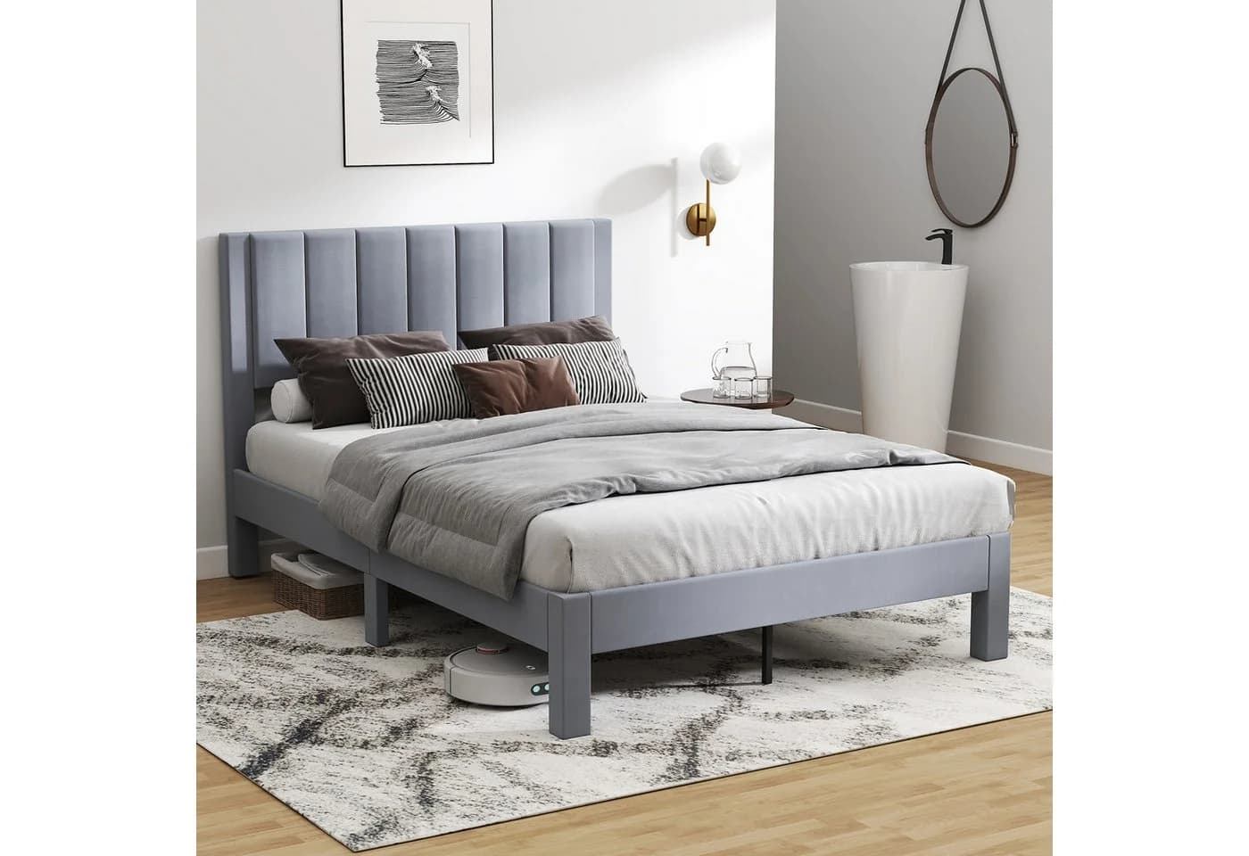 COSTWAY Polsterbett Doppelbett Grau Samt 140x200 cm - Bild 4