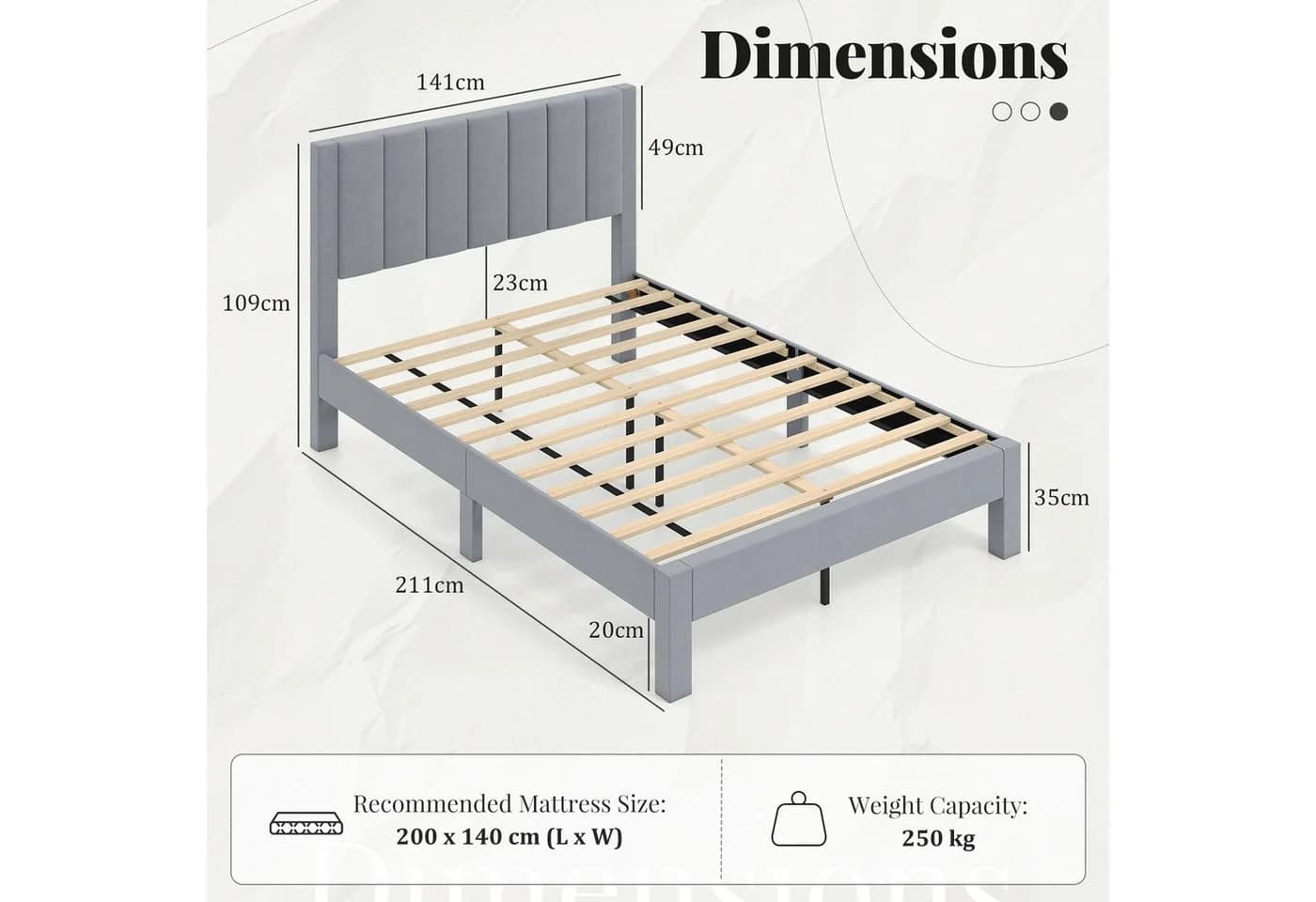 COSTWAY Polsterbett Doppelbett Grau Samt 140x200 cm - Bild 5