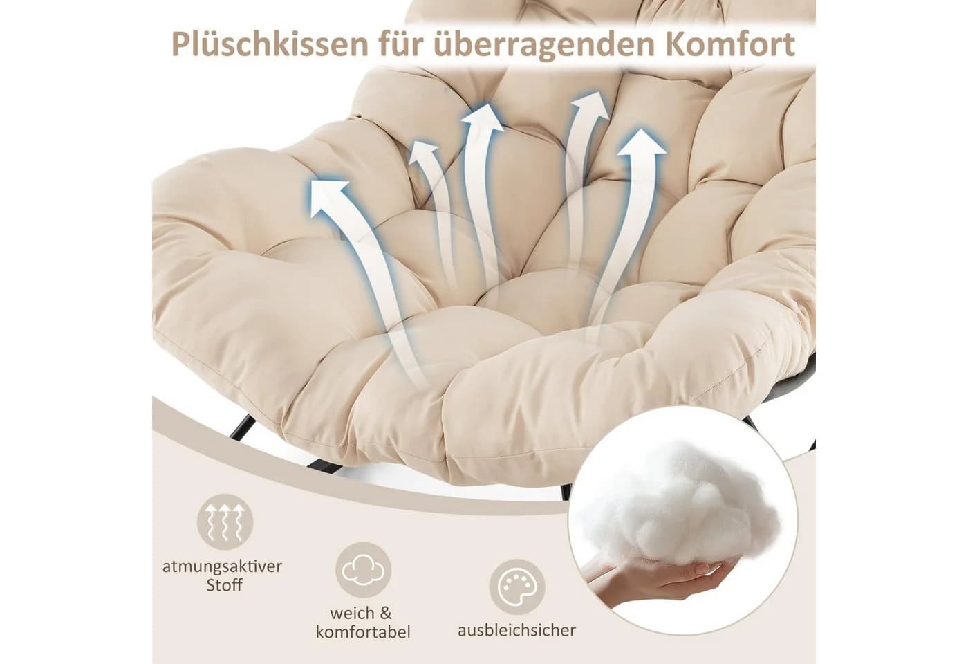 COSTWAY Schaukelsessel Beige Schwarz Metall PP-Faser - Bild 4
