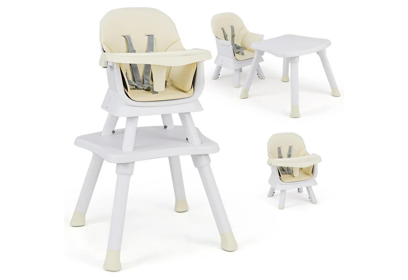 COSTWAY 6-in-1 Hochstuhl Beige mit Sicherheitsgurt