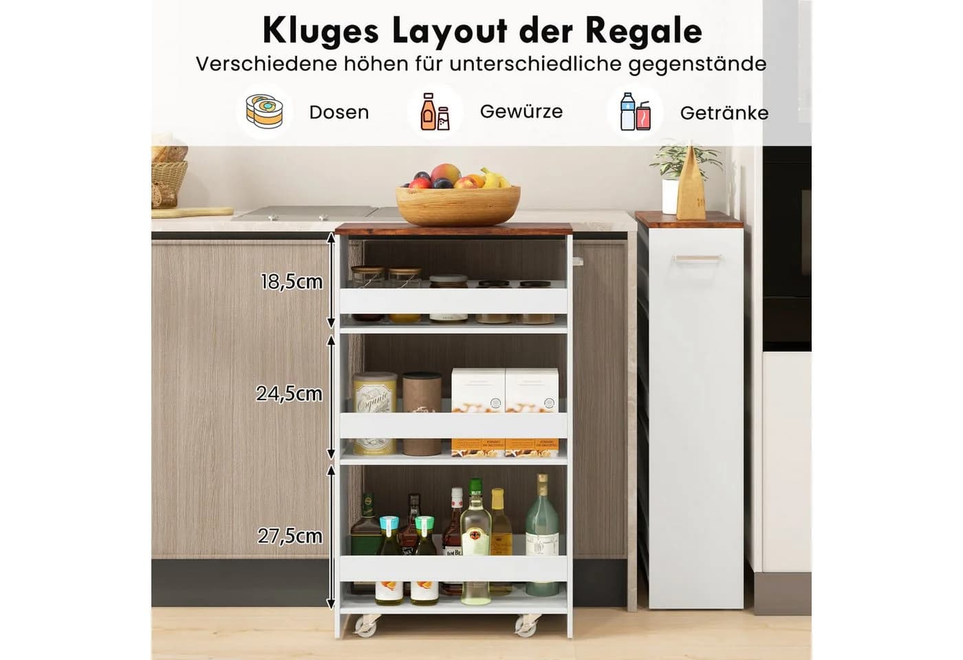 COSTWAY Küchenwagen mit 4 Stauraumebenen