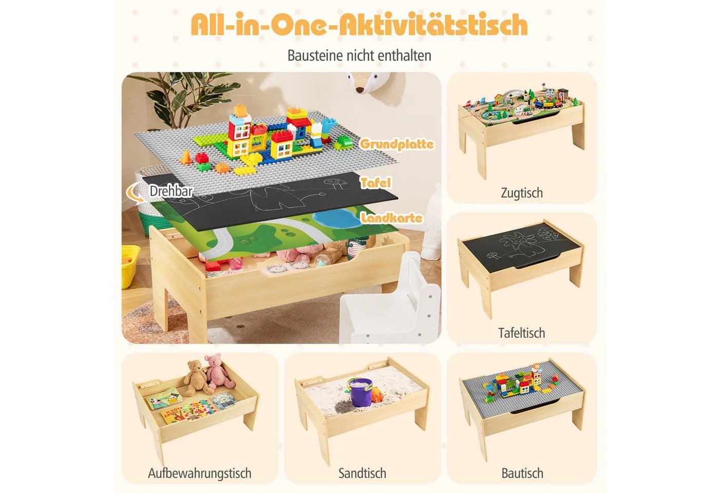 COSTWAY 5-in-1 Kindertisch Set 78-tlg. Multifunktionaler Spieltisch ab 3 Jahren - Bild 5