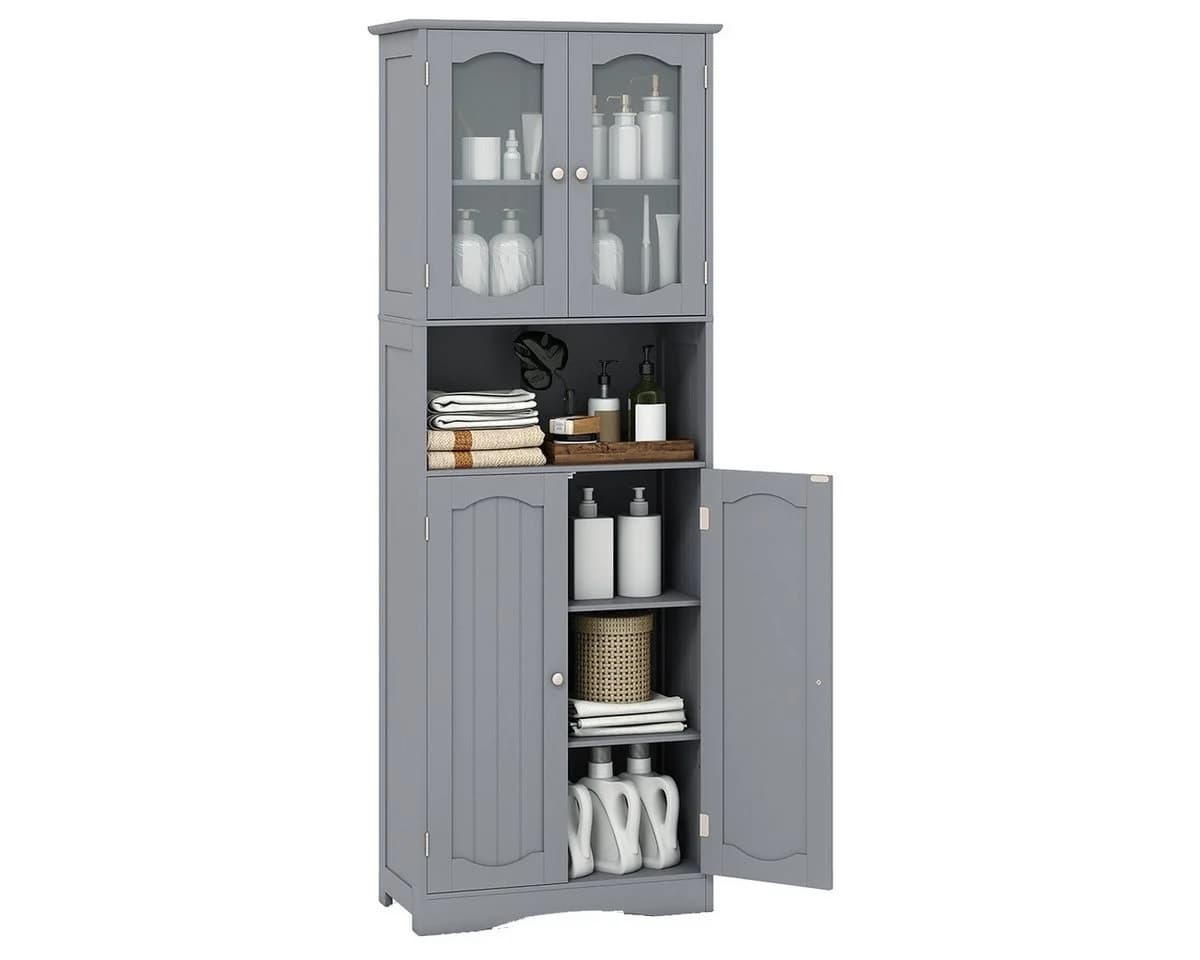 COSTWAY Hochschrank Küche & Bad 4 Türen Weiß mit Glas - Bild 2