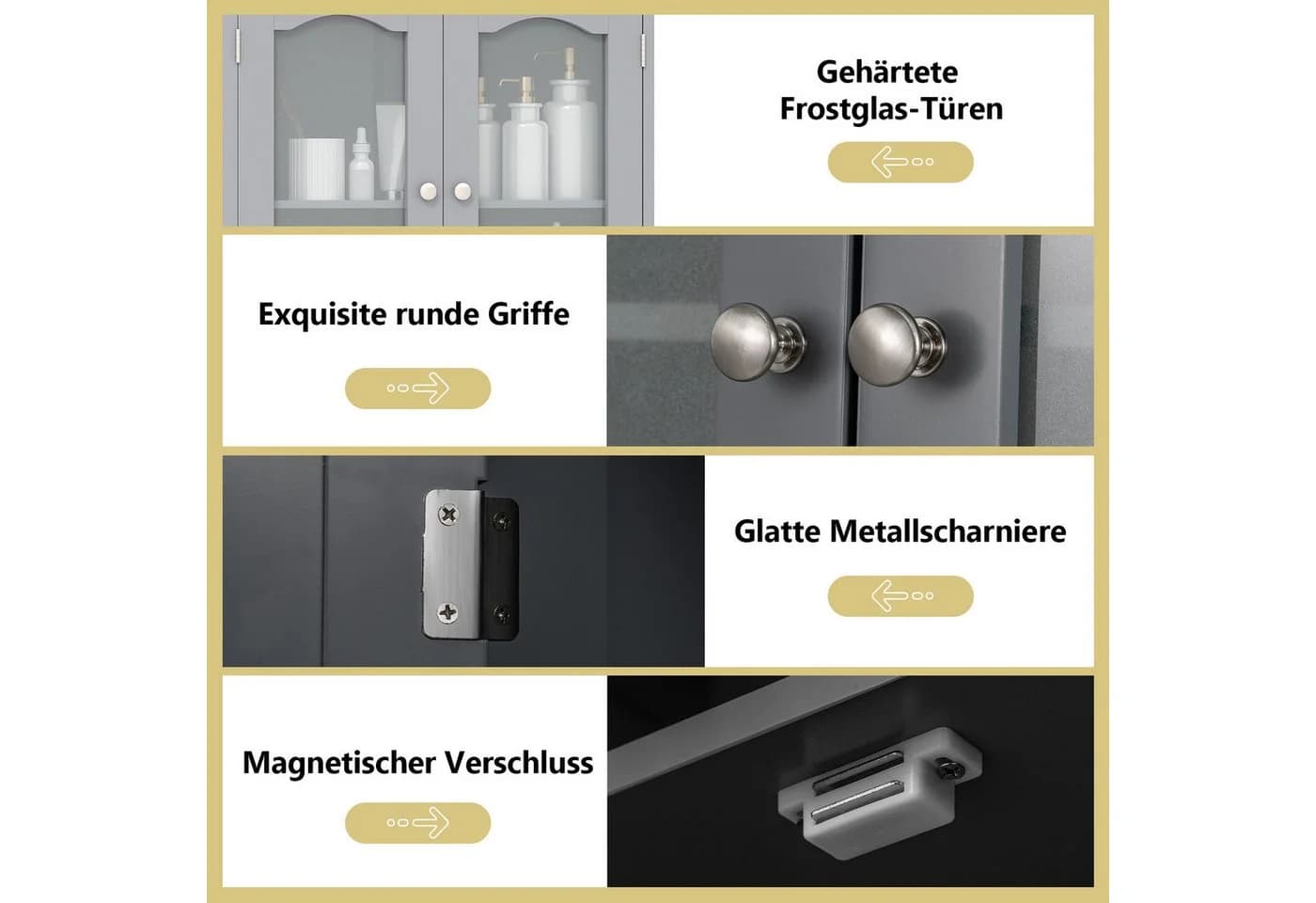COSTWAY Hochschrank Küche & Bad 4 Türen Weiß mit Glas - Bild 5