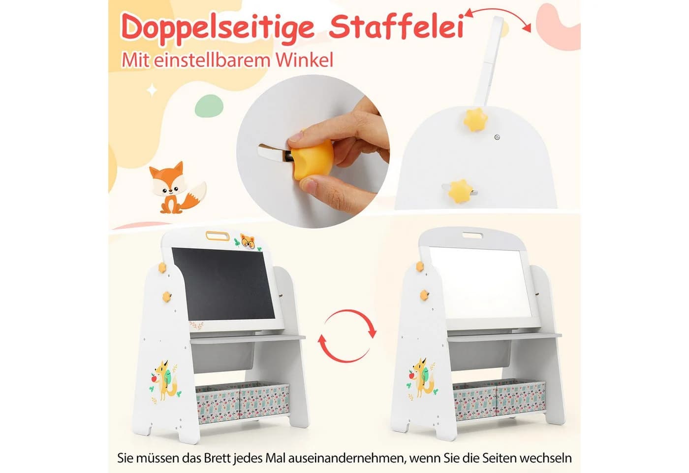 COSTWAY Kindersitzgruppe 2-tlg. Weiß/Gelb mit Staffelei