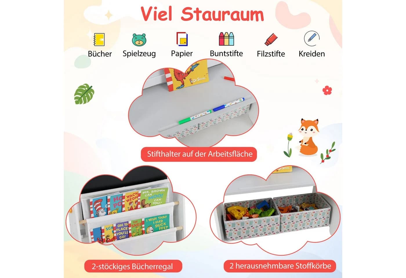 COSTWAY Kindersitzgruppe 2-tlg. Weiß/Gelb mit Staffelei - Bild 3