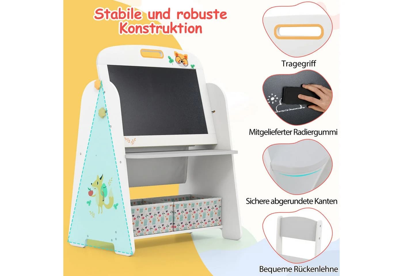 COSTWAY Kindersitzgruppe 2-tlg. Weiß/Gelb mit Staffelei - Bild 5