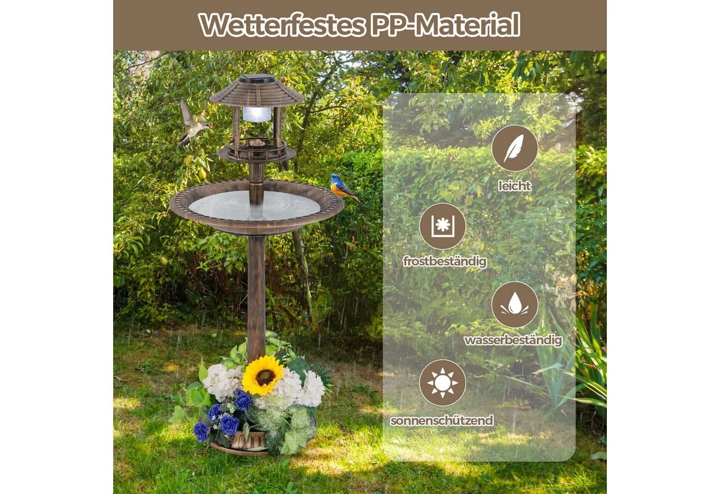 COSTWAY Vogeltränke mit Solarlicht & Futterspender Grün - Bild 4