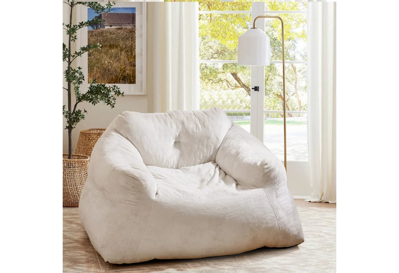 COSTWAY Sitzsack Beige Samt mit rutschfestem Boden - Bild 2