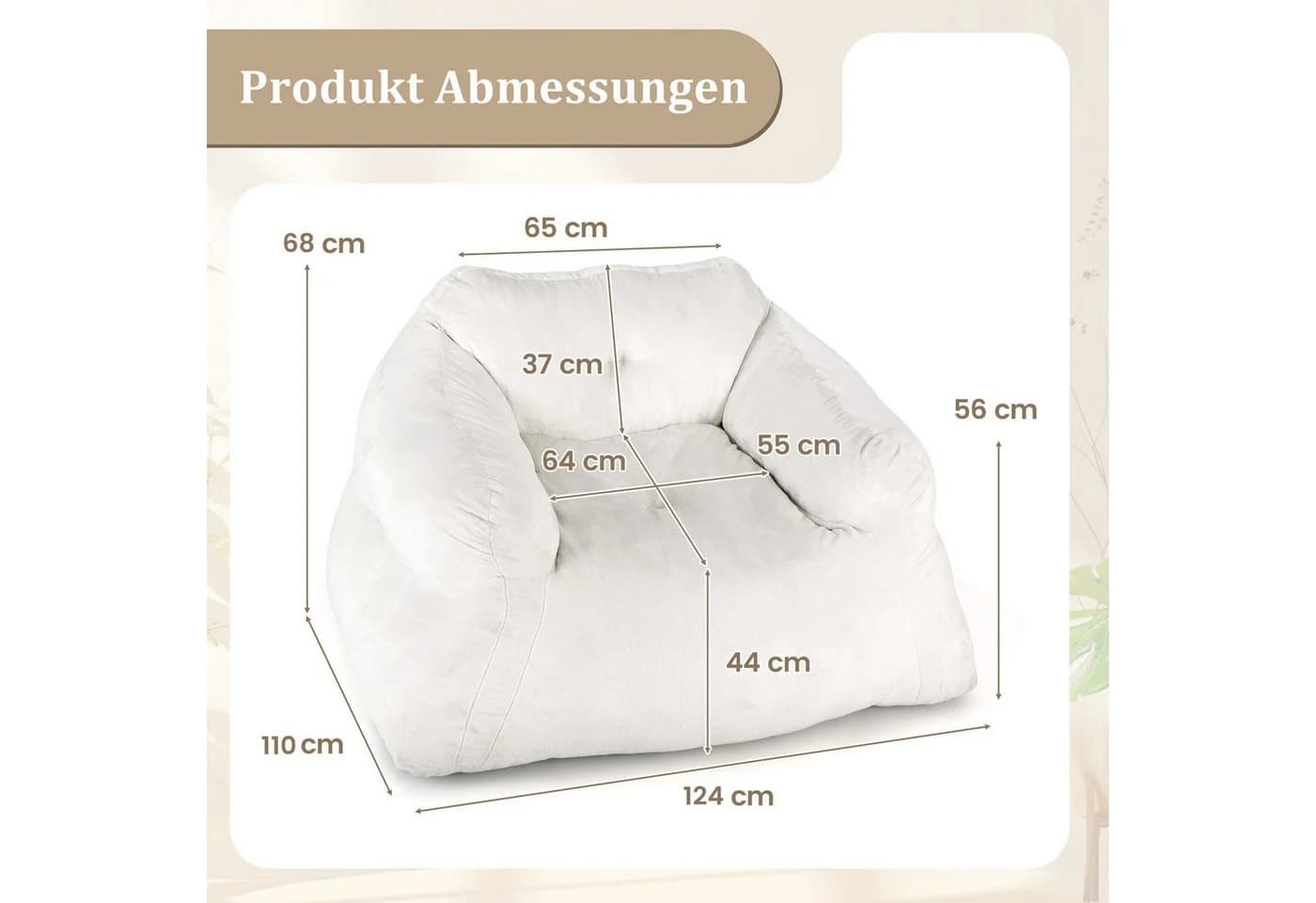 COSTWAY Sitzsack Beige Samt mit rutschfestem Boden - Bild 5