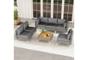 COSTWAY Gartenlounge-Set 7-tlg. Grau PE-Rattan & Akazie mit Kissen Bild 2