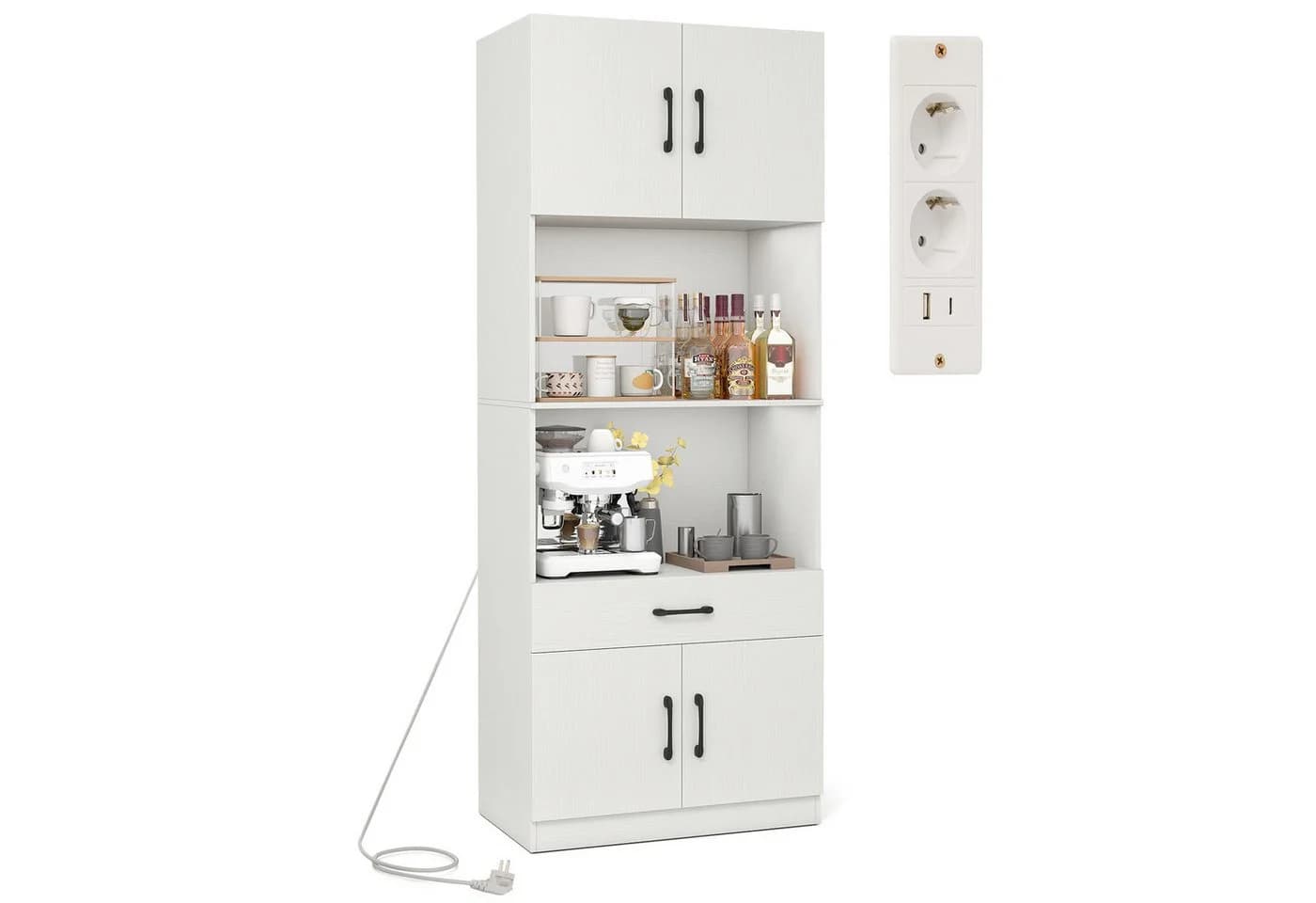 COSTWAY Küchenbuffet mit Ladestation Weiß - Bild 2