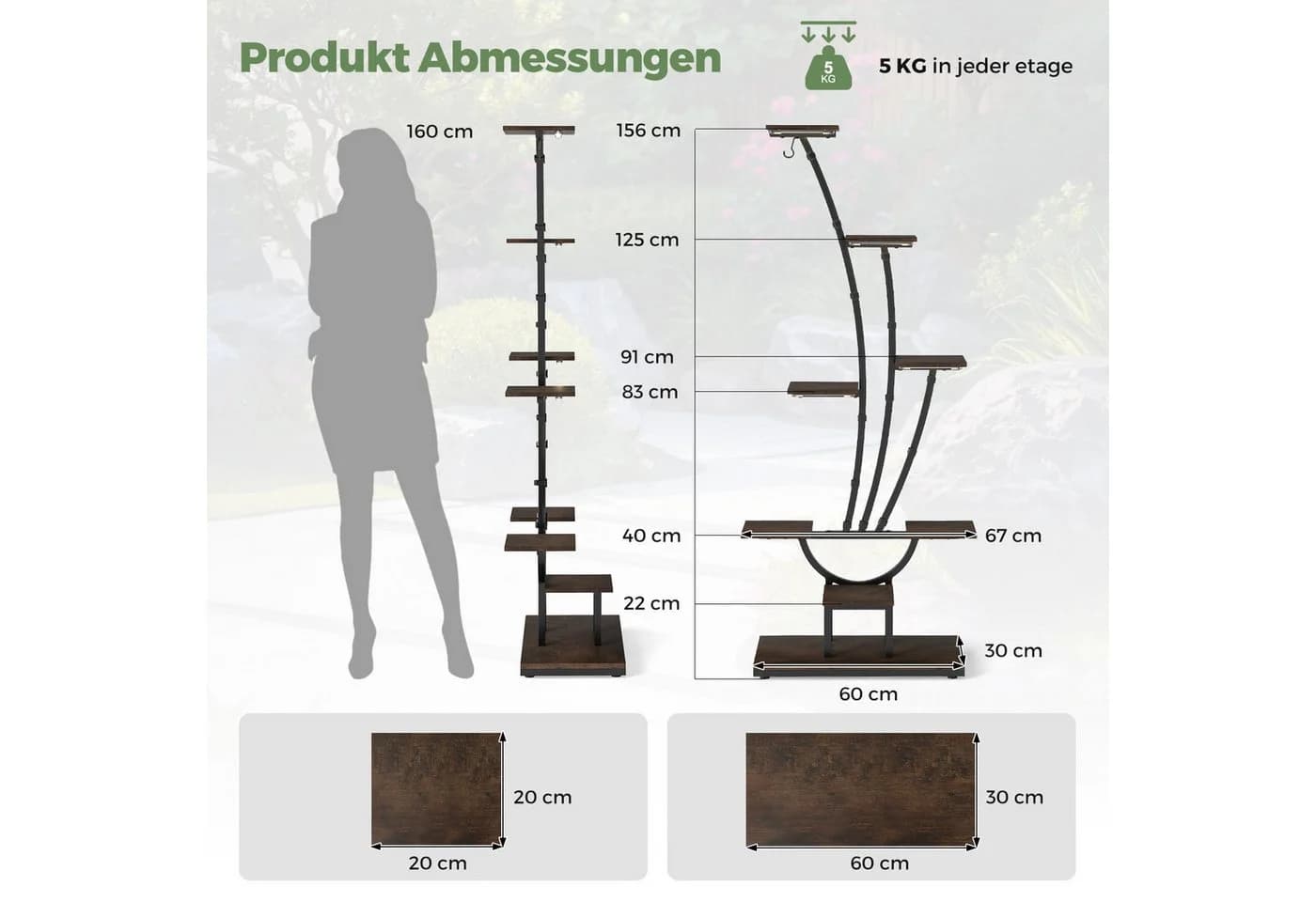 COSTWAY Pflanzenständer mit Wachstumslichtern Metall 156 cm - Bild 5