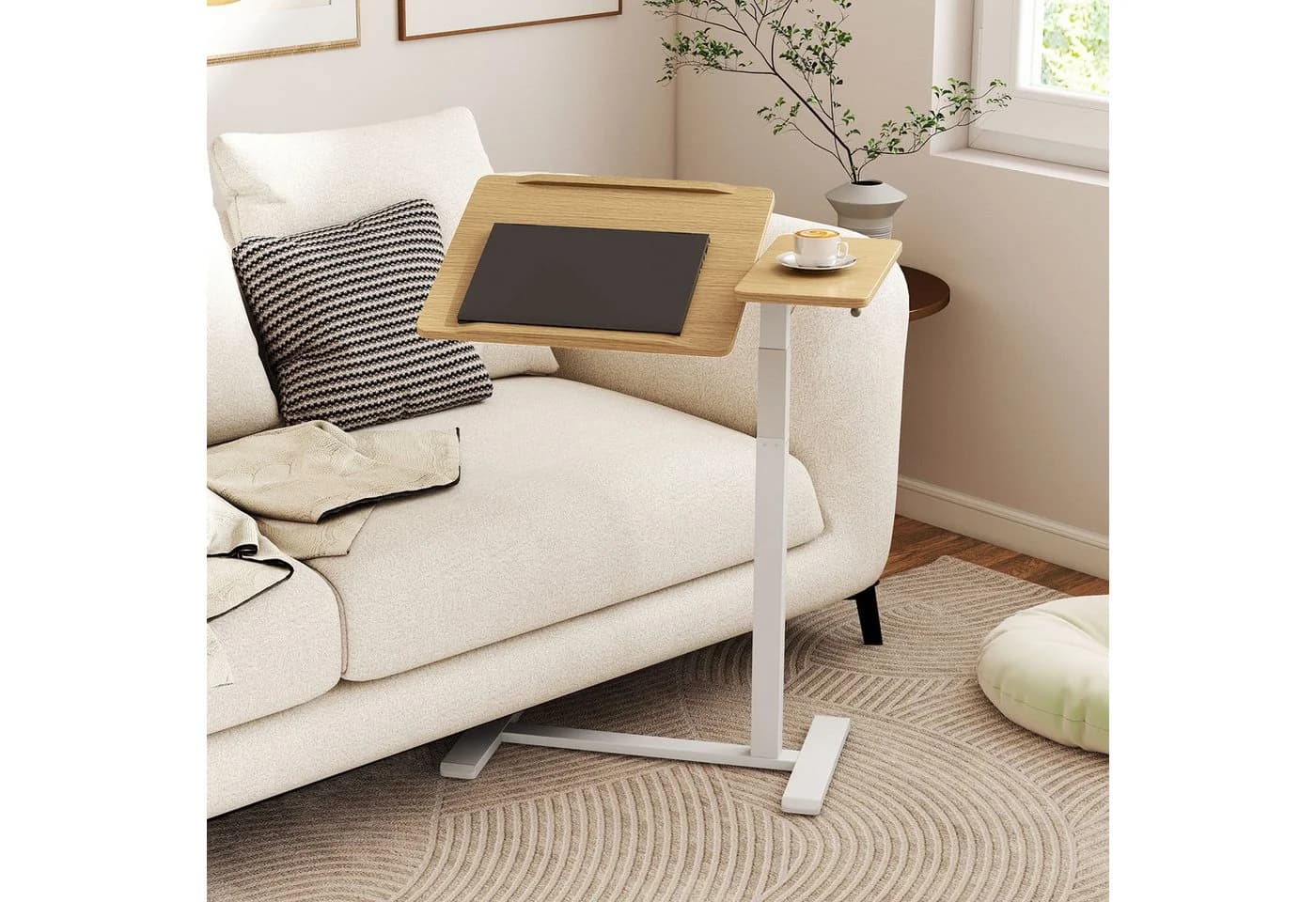COSTWAY Laptoptisch auf Rollen, höhenverstellbarer Betttisch mit kippbarer Tischplatte