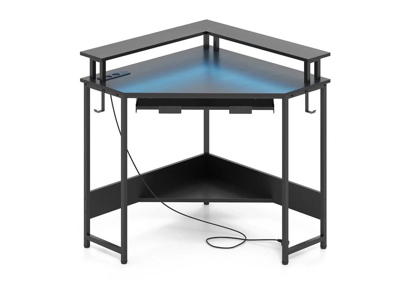COSTWAY Eckschreibtisch mit LED, Ladestation, Tastaturablage & Monitorständer