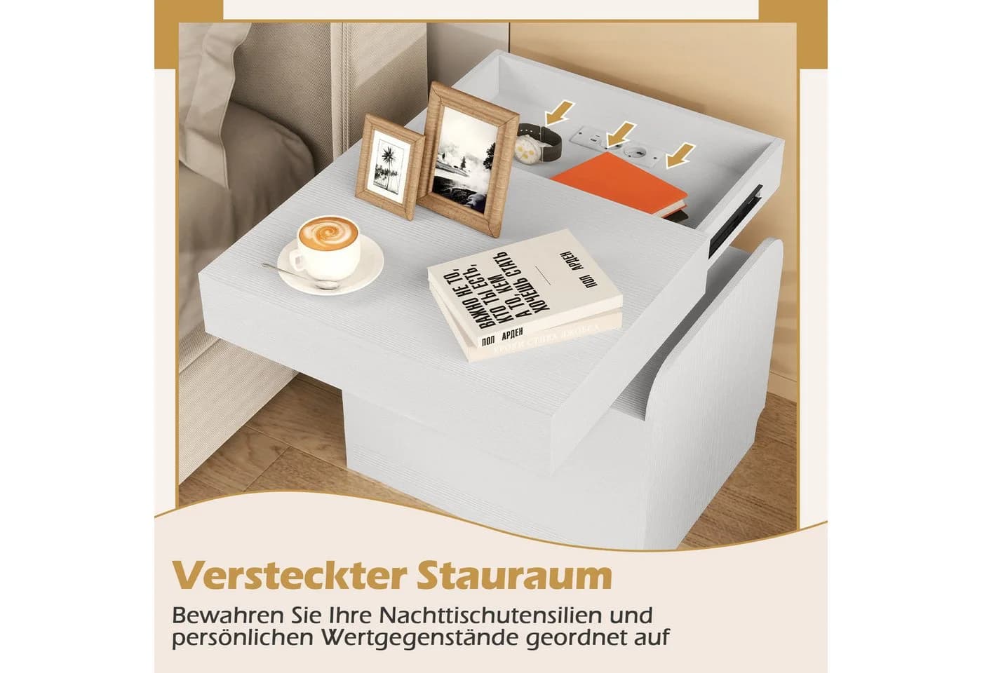 COSTWAY Nachttisch mit Ladestation, Schublade & USB-Port - Bild 5