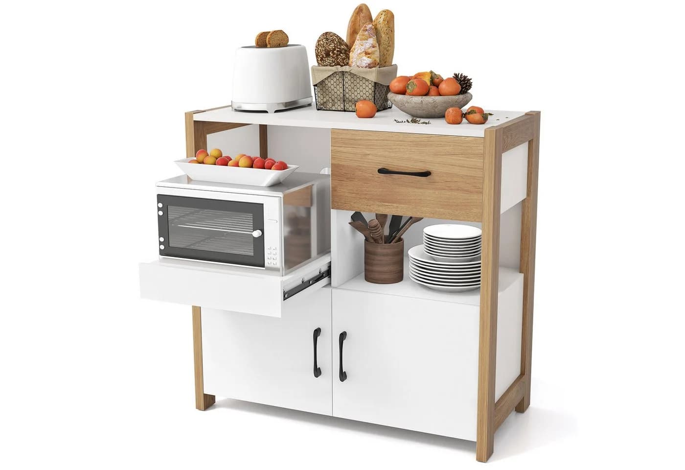 COSTWAY Küchenbuffet mit Türen & Schubladen, Sideboard Weiß