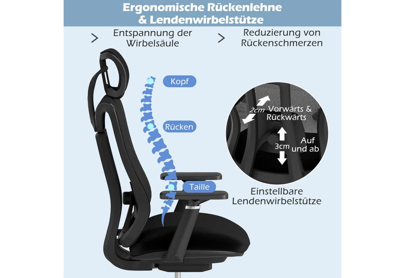 COSTWAY Bürostuhl Ergonomisch Schwarz 150 kg - Bild 4