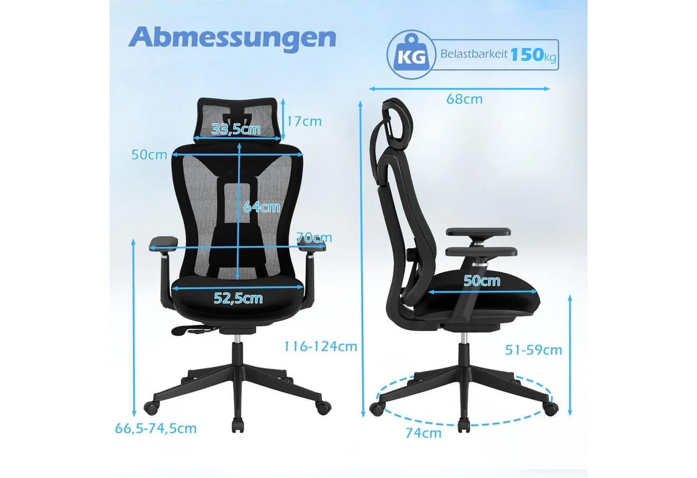 COSTWAY Bürostuhl Ergonomisch Schwarz 150 kg - Bild 5