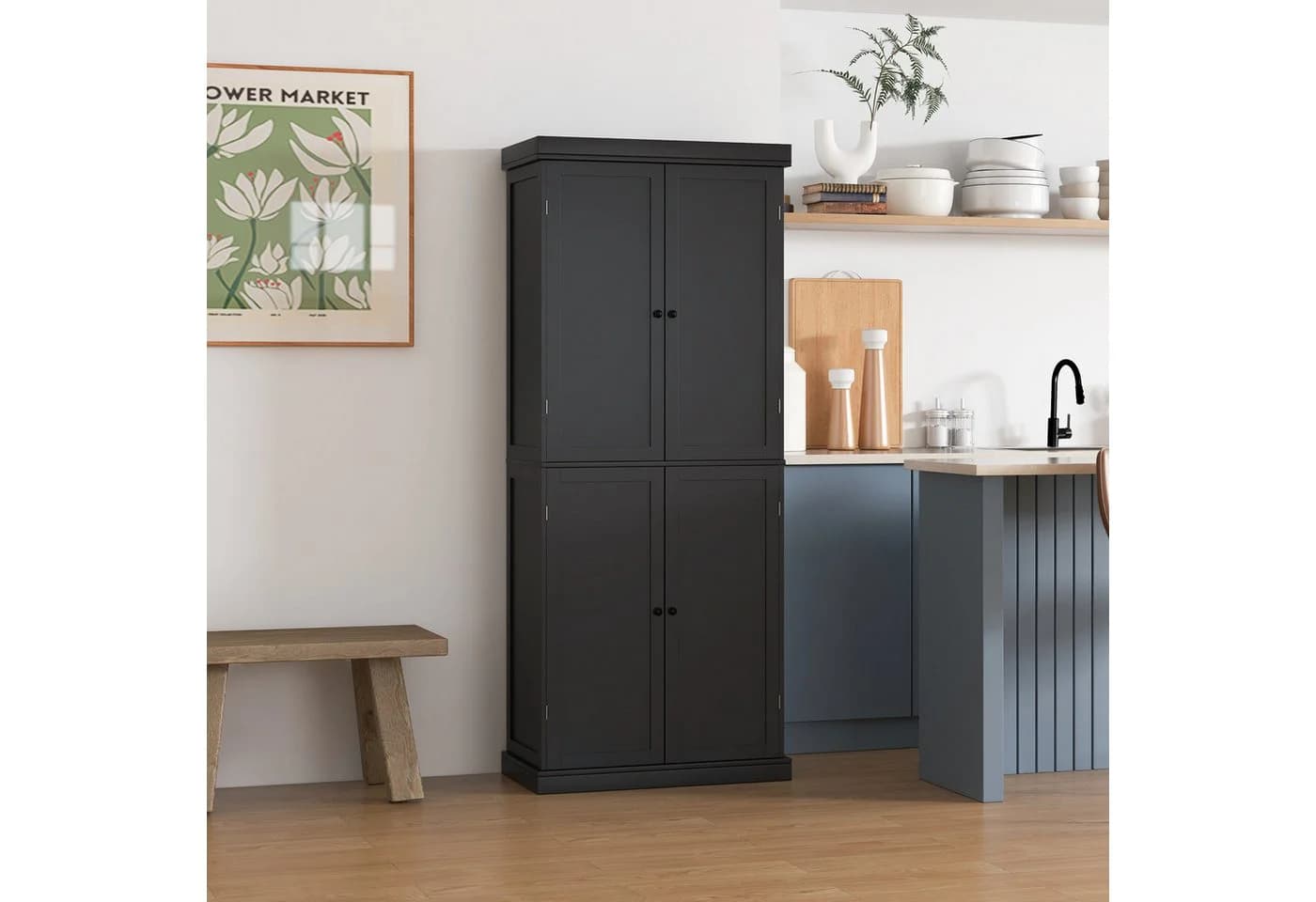COSTWAY Küchenschrank Vorratsschrank 185cm, weiß