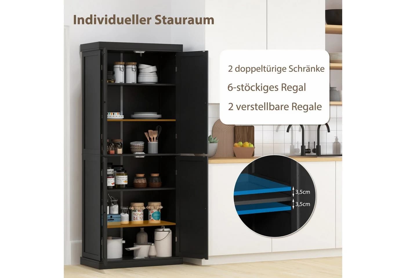 COSTWAY Küchenschrank Vorratsschrank 185cm, weiß - Bild 3
