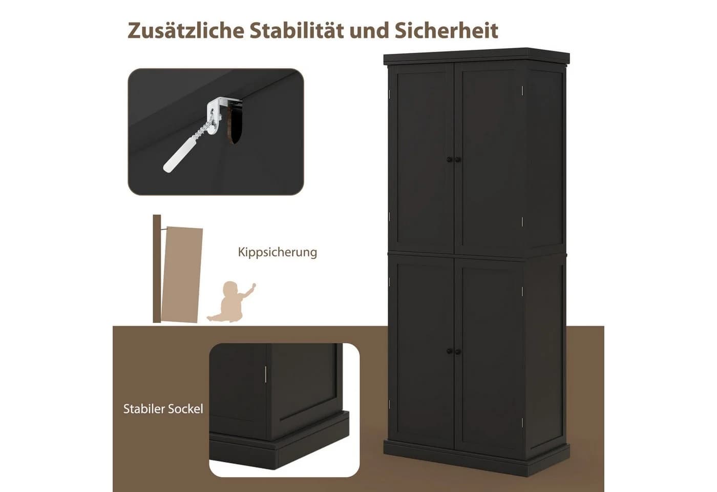 COSTWAY Küchenschrank Vorratsschrank 185cm, weiß - Bild 5