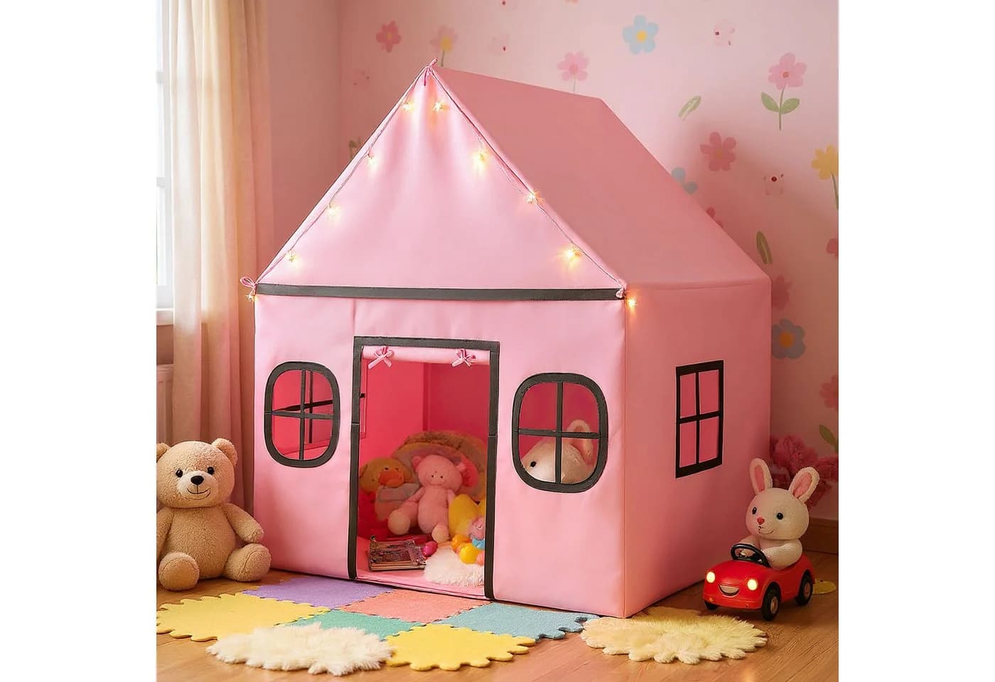 COSTWAY Spielzelt Kinderzimmer Rosa PVC 120x101x143 cm
