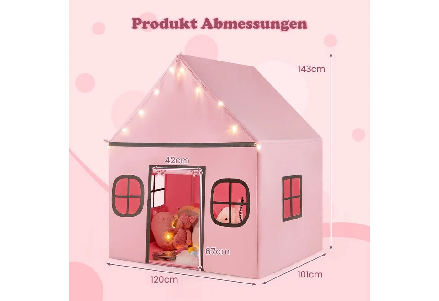 COSTWAY Spielzelt Kinderzimmer Rosa PVC 120x101x143 cm - Bild 4