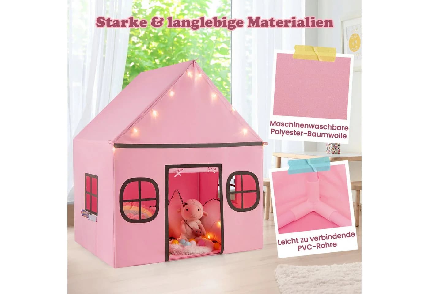 COSTWAY Spielzelt Kinderzimmer Rosa PVC 120x101x143 cm - Bild 5