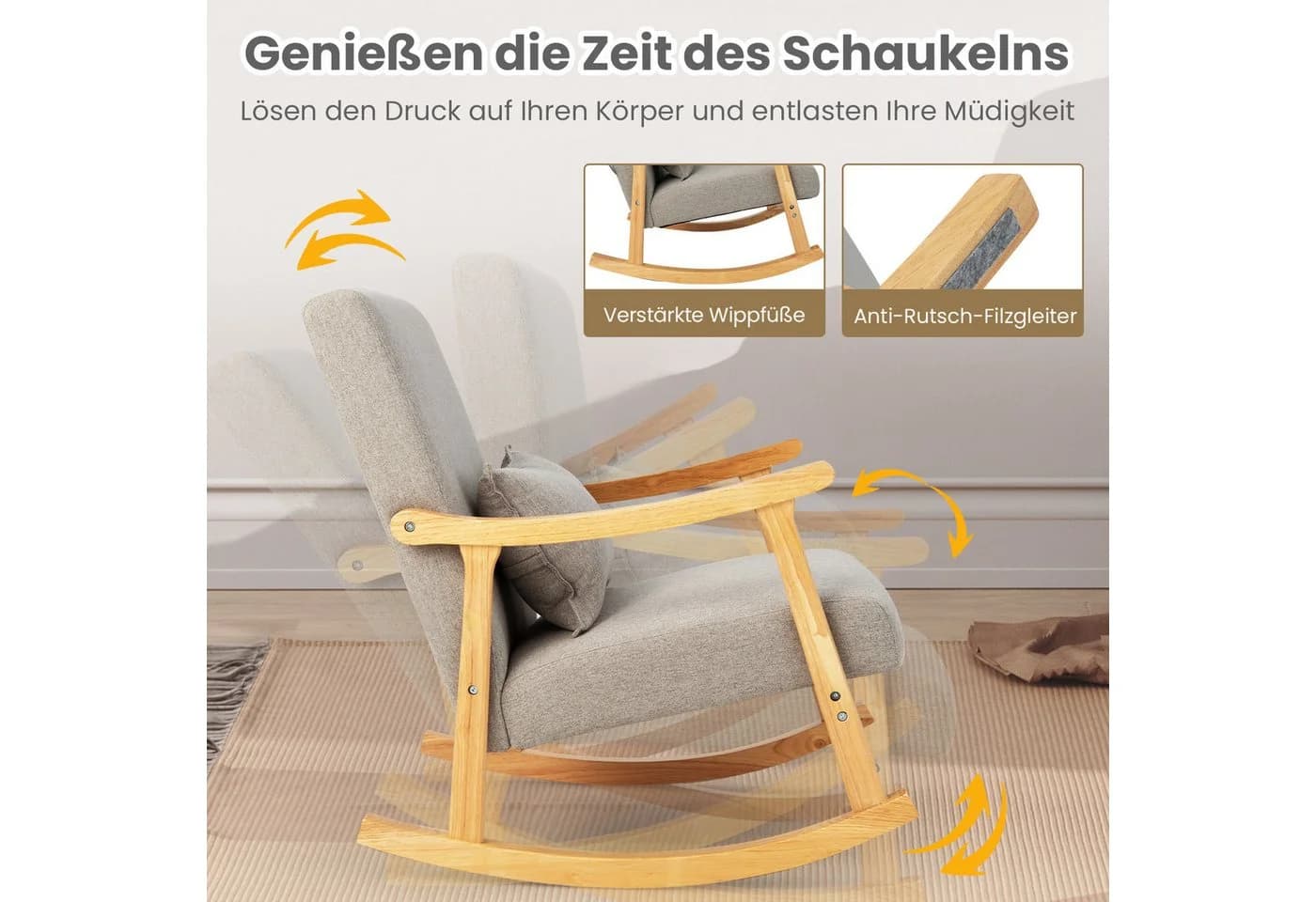COSTWAY Schaukelsessel Schaukelstuhl Grau Gepolstert - Bild 3