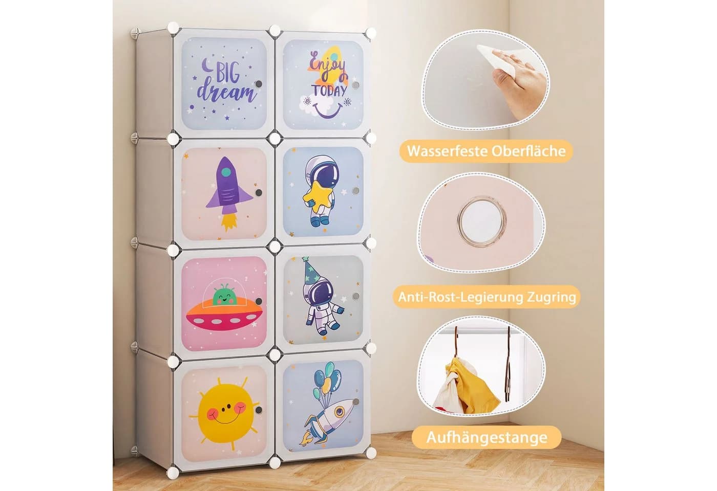 COSTWAY Kinderkleiderschrank Kunststoff 8 Würfel Weiß