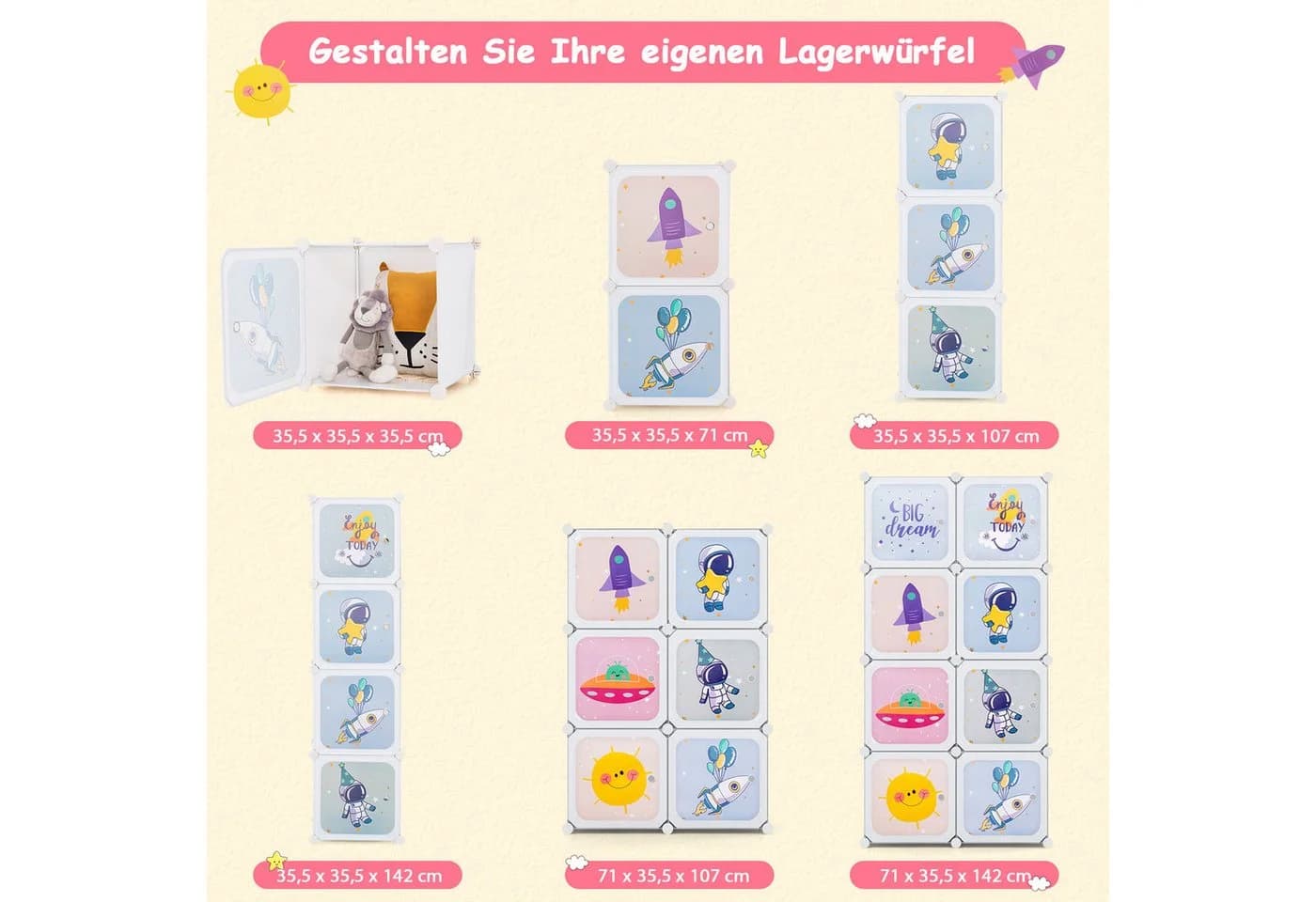 COSTWAY Kinderkleiderschrank Kunststoff 8 Würfel Weiß - Bild 3