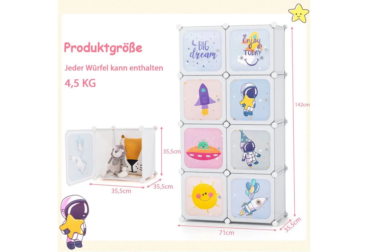 COSTWAY Kinderkleiderschrank Kunststoff 8 Würfel Weiß - Bild 4