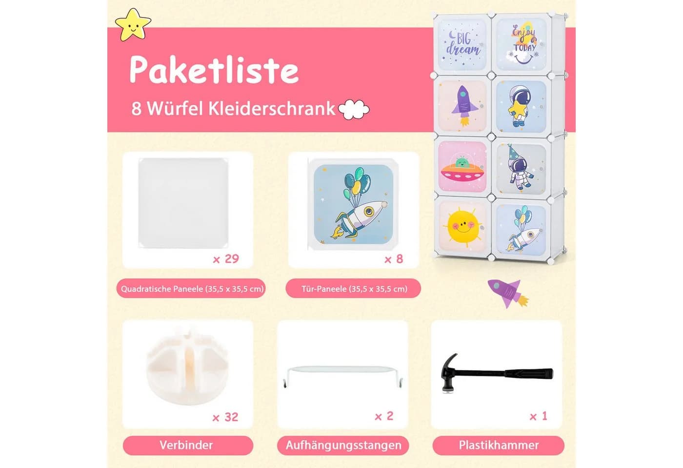 COSTWAY Kinderkleiderschrank Kunststoff 8 Würfel Weiß - Bild 5