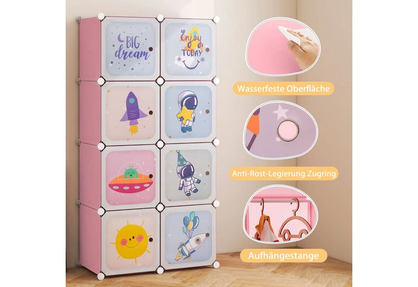 COSTWAY Kinderkleiderschrank Kunststoff 8 Würfel Blau