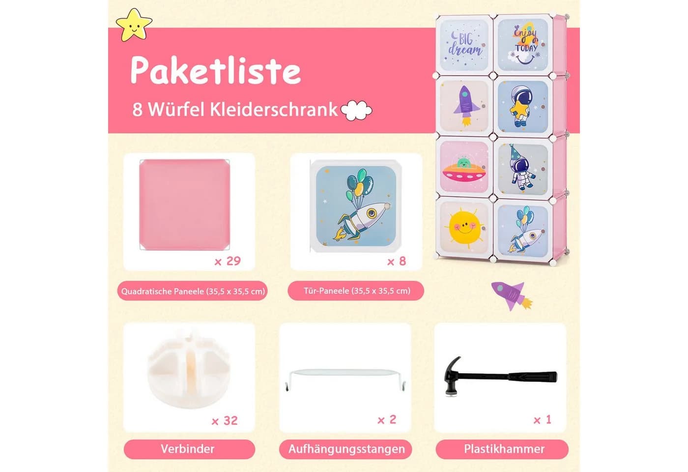 COSTWAY Kinderkleiderschrank Kunststoff 8 Würfel Blau - Bild 4