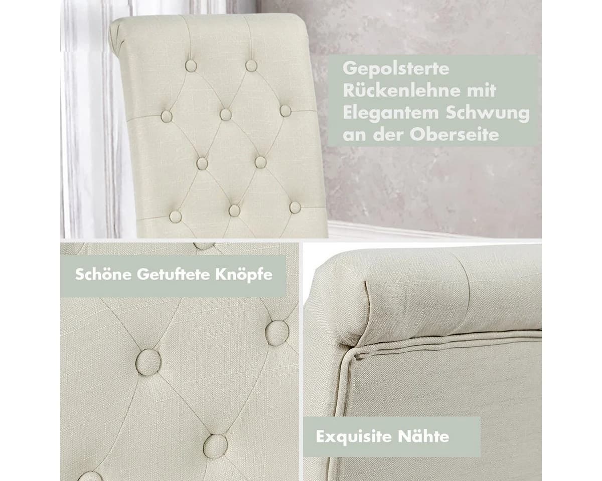 COSTWAY Esszimmerstuhl Beige Massivholz mit hoher Rückenlehne