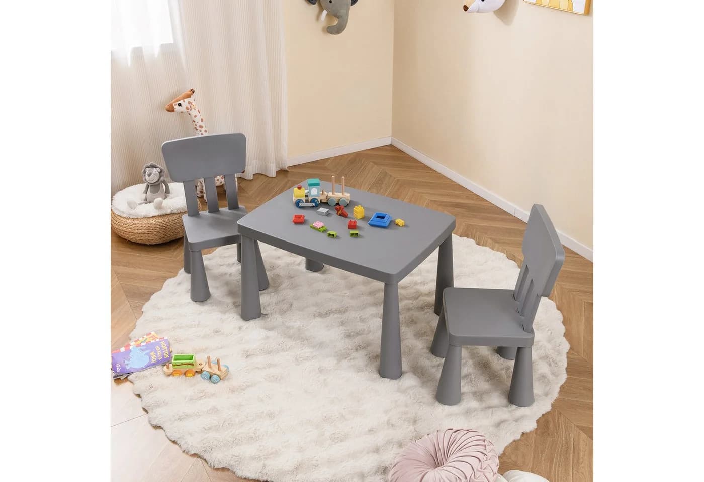 COSTWAY Kindertisch Set 3 TLG. Grau PP