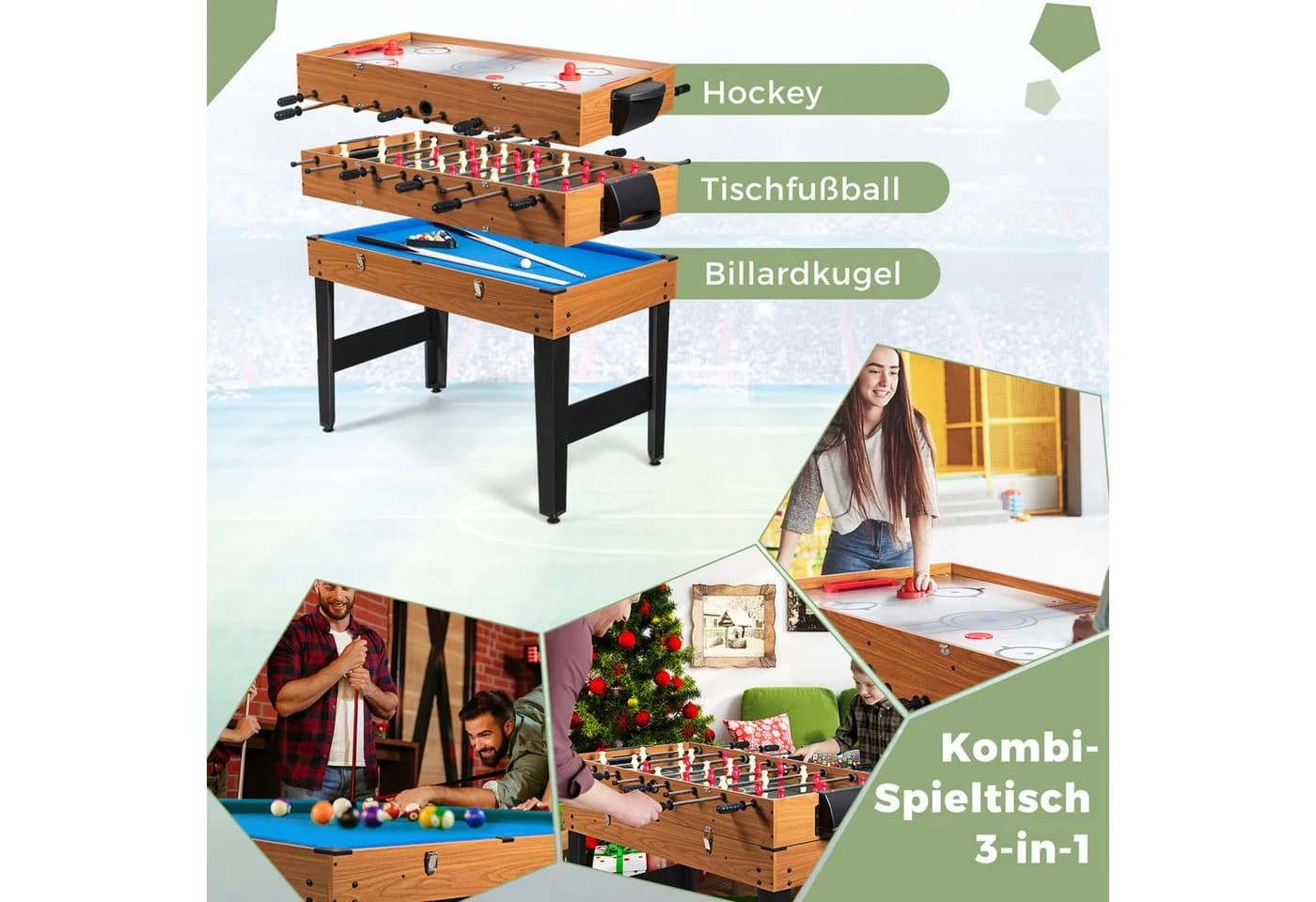 COSTWAY Spieltisch Multifunktionstisch Holz - Bild 3