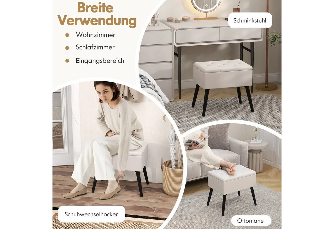 Truhenbank, Schminkhocker aus Holz, Samt und Schaumstoff - Bild 3