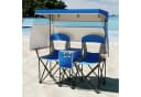 COSTWAY Doppelstrandstuhl Klappstuhl mit Sonnenschutz blau Bild 1