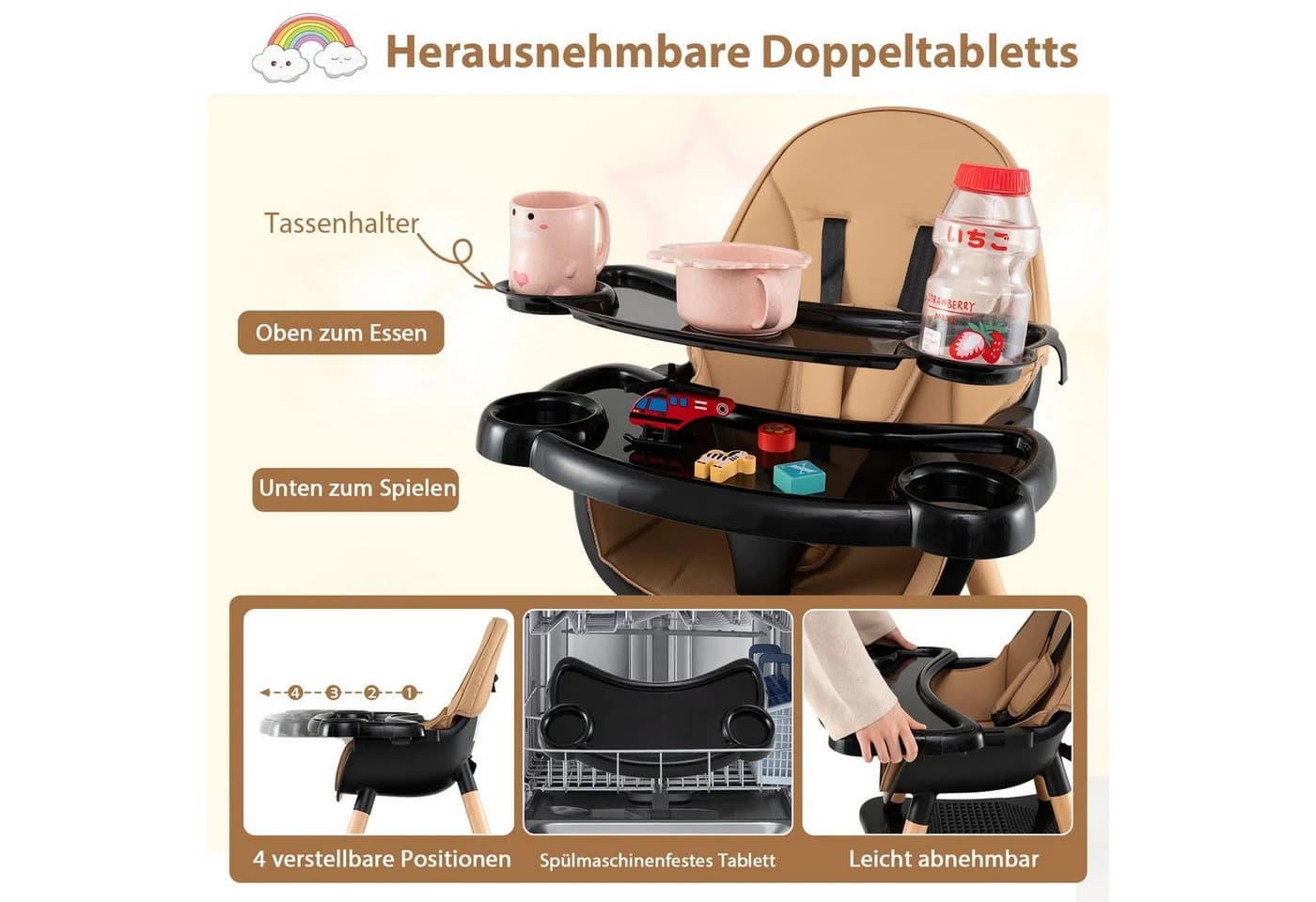 COSTWAY Hochstuhl 6-in-1 Kombihochstuhl mit Doppeltablett - Bild 4
