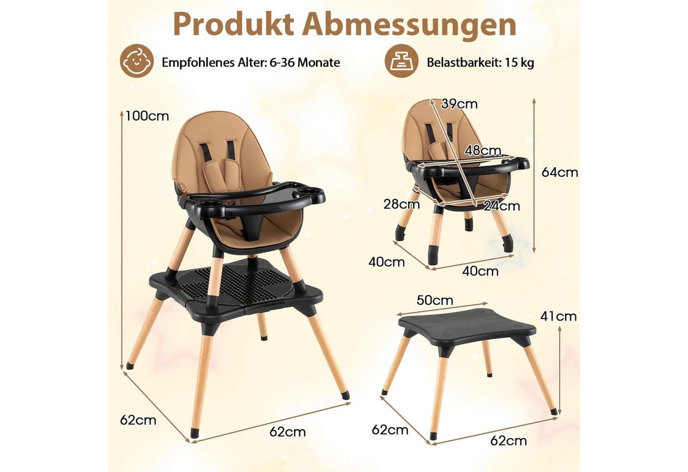 COSTWAY Hochstuhl 6-in-1 Kombihochstuhl mit Doppeltablett - Bild 5