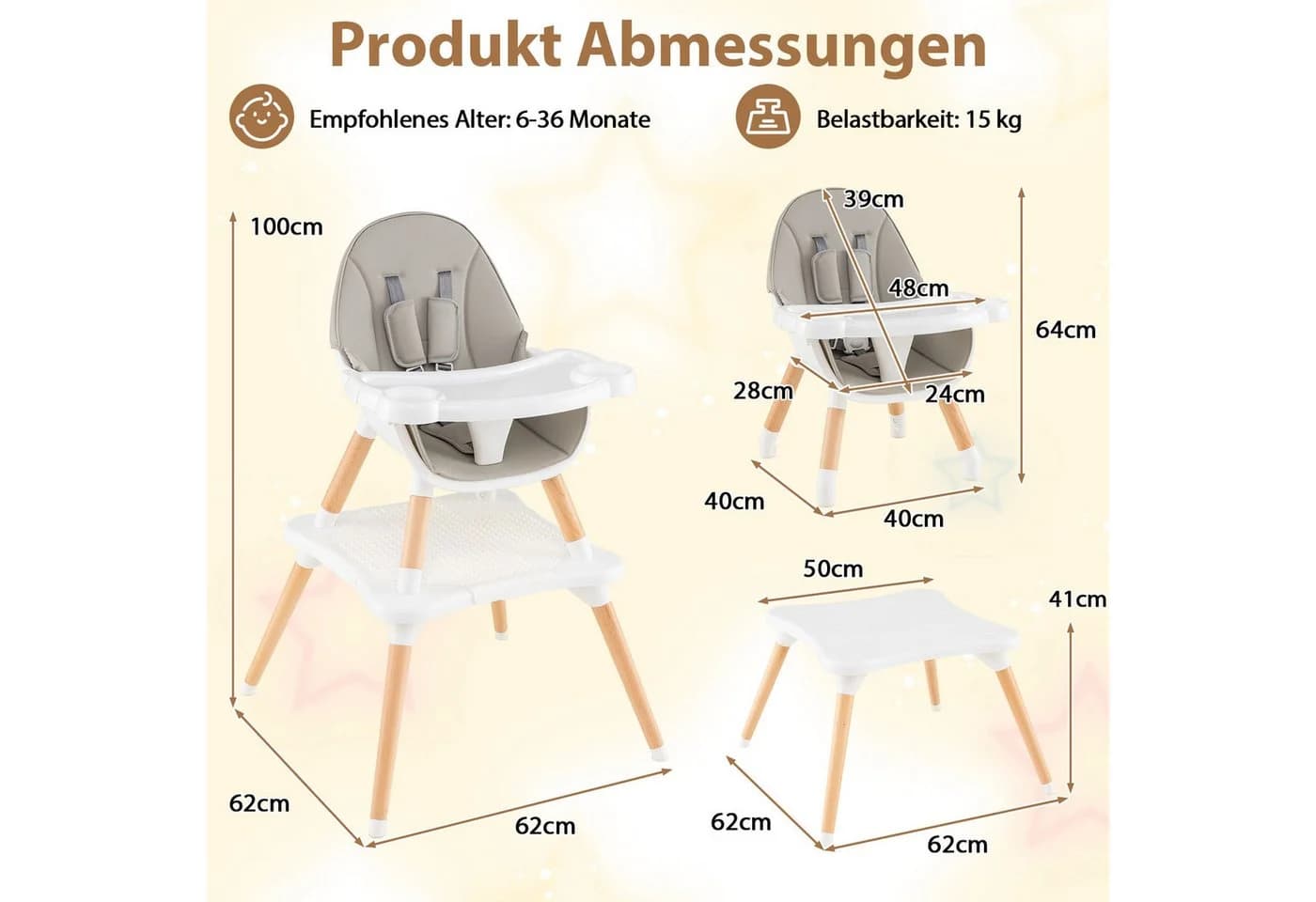 COSTWAY 6-in-1 Babyhochstuhl Kombihochstuhl Babystuhl mit Doppeltablett - Bild 4